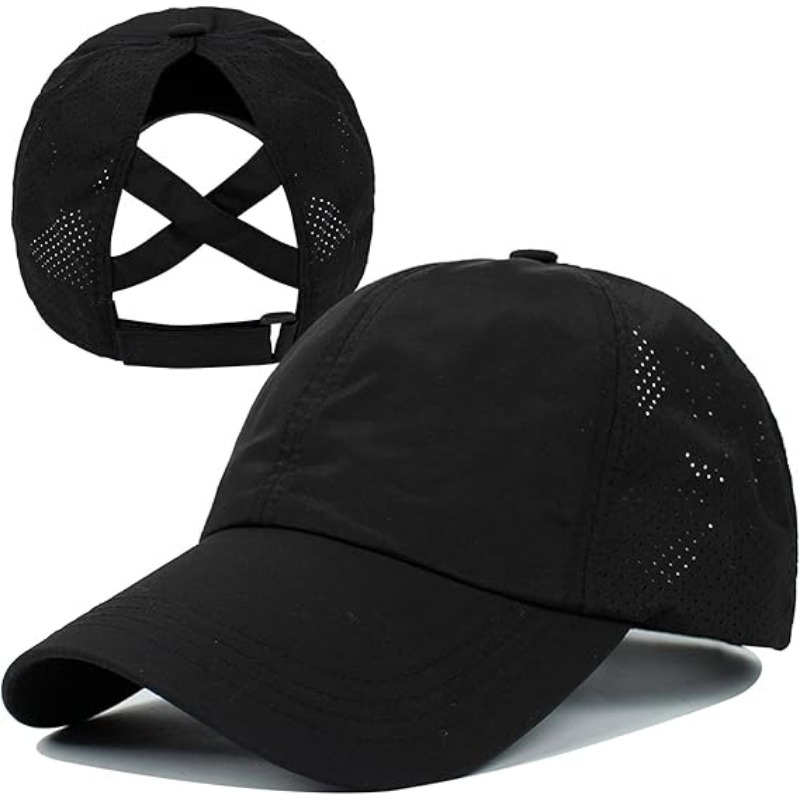 Image of Women's Baseball Cap With Ponytail Hole - Breathable Quick-dry Mesh Cap, Unisex, Adjustable Design, Multiple Colors , Suitable For Running And Casual Wear