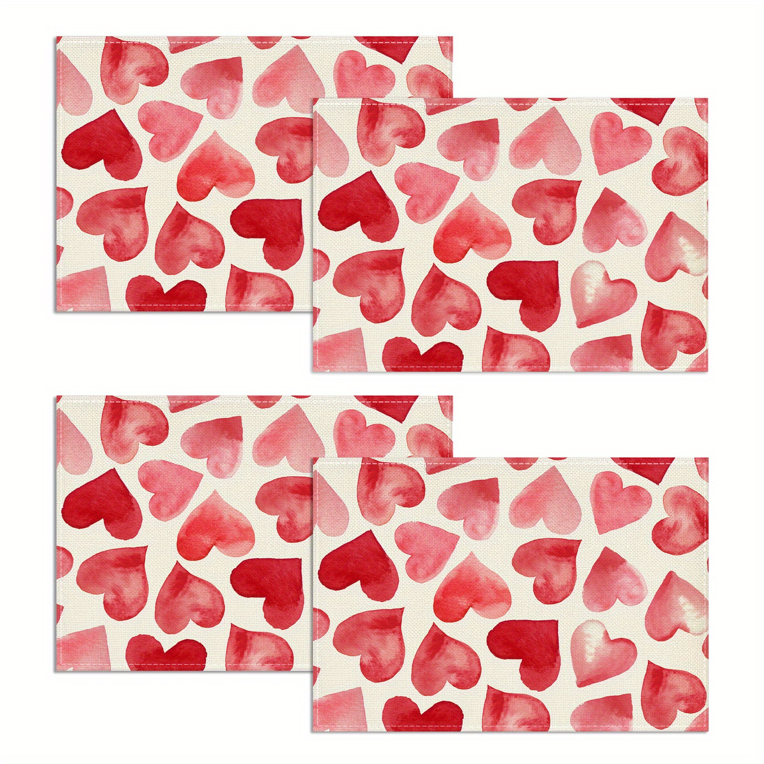 

4-pack Valentine's Day Placemats, 12x18 Inch, Woven Polyester, Hand Wash, Rectangular Table Mats, Red And White, "i Love You" Design, Romantic Dining & Kitchen Decor