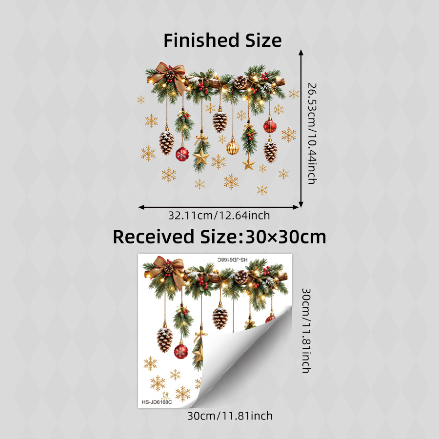 TEMU Autocollant en verre pour ornement de sapin de Noël, décalcomanie pour fenêtre, décoration de fenêtre de de neige de Noël, autocollant