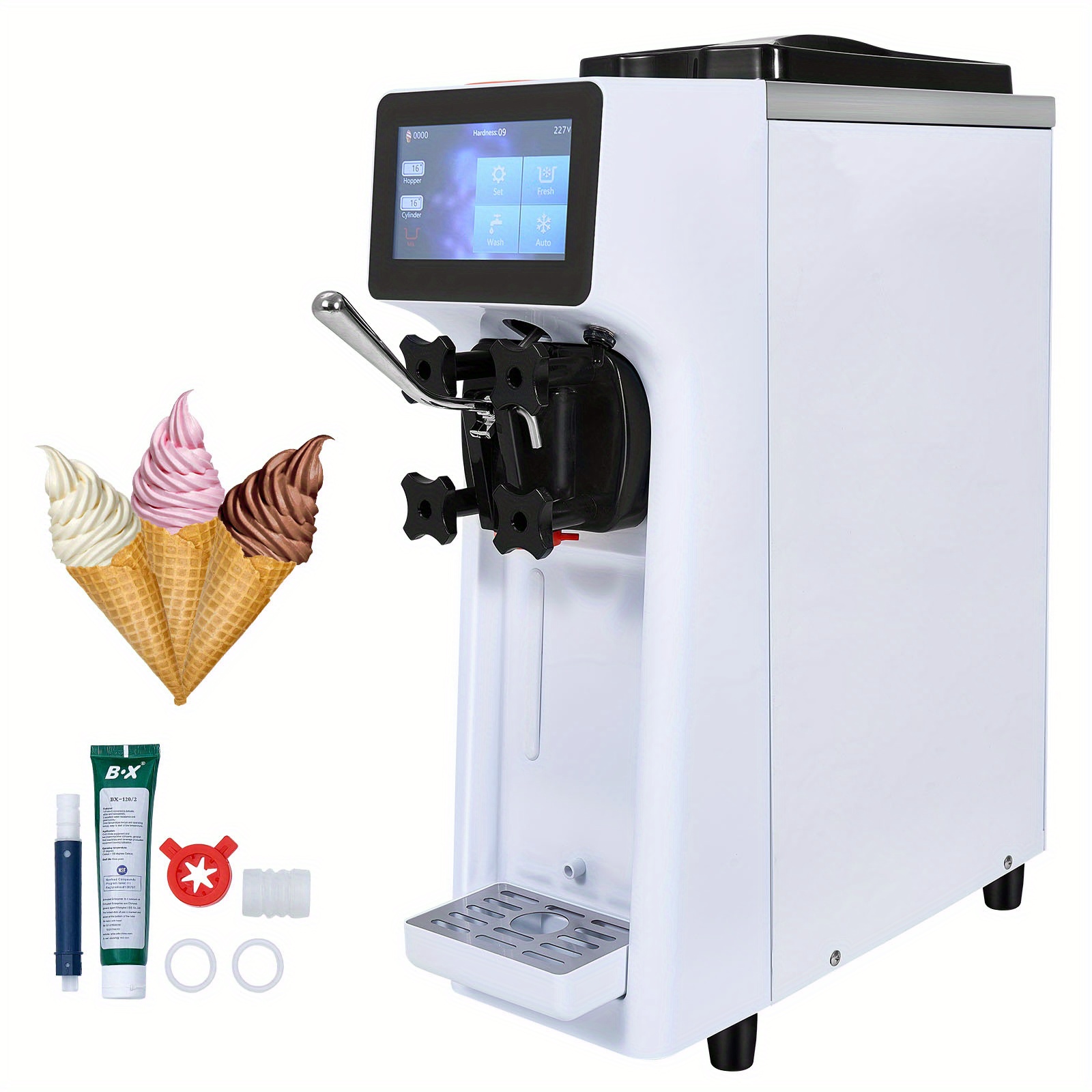 [Commercial | 1000W] Happybuy Commercial Ice Cream Machine | 1000W, 10.6 QT/H Output, Single Flavor Countertop Soft Serve Maker | 4L Hopper, 1.6L Cylinder, Touch Screen, Auto Clean & Pre-cooling, for Restaurant Snack Bar