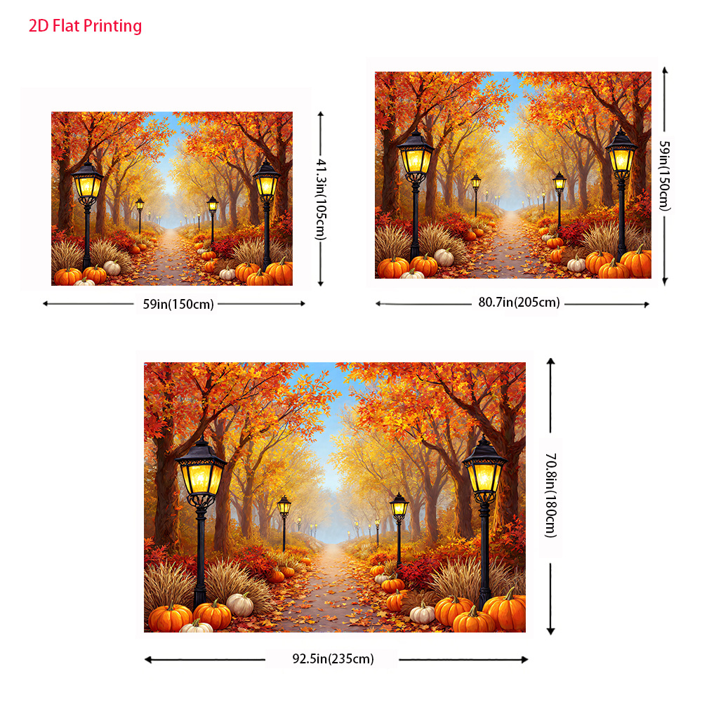 Autumn Forest Path Lantern and Pumpkin 2D Flat Banner, UV Printed Polyester Fabric
