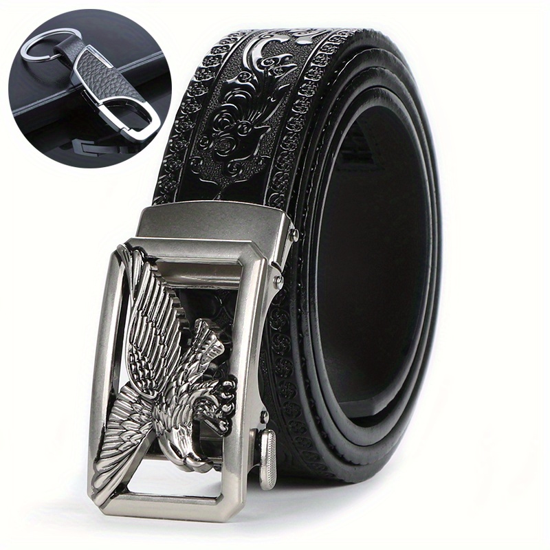 2-pack (1pc Second Layer Cowhide Golf Belt For Men And 1pc Key Chain) - Adjustable Automatic , Versatile Casual , Durable Alloy , And Suitable For Golf And Any Occasion