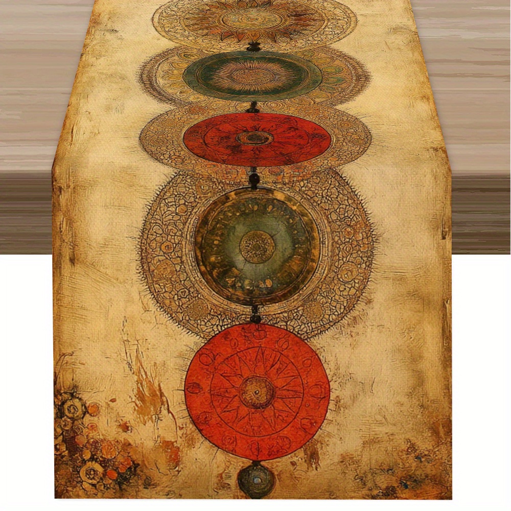 Image of 1pc, Round Floral Table Runner, Spring Summer Artistic Style, Suitable For Indoor Outdoor, Entryway, Coffee Table, Living Room Decor, Family Gatherings, Daily Dining, Home Decor, With Strong