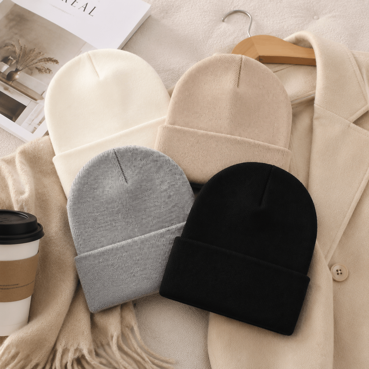 TEMU 4pcs Set Adult Solid Color Winter Hats, Unisex, Soft Warm Headwear, Elastic Winter Hat Winter Hat Warm Hat Hat