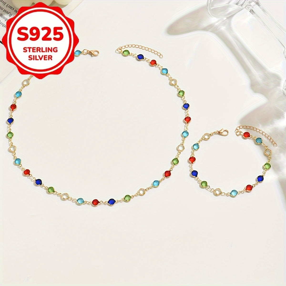 TEMU 2pcs/ Set S925 Silver Colored Circular Artificial Crystal Decorative Jewelry Set Suitable For Women And An Exquisite Gift. Choose Handmade Chain
