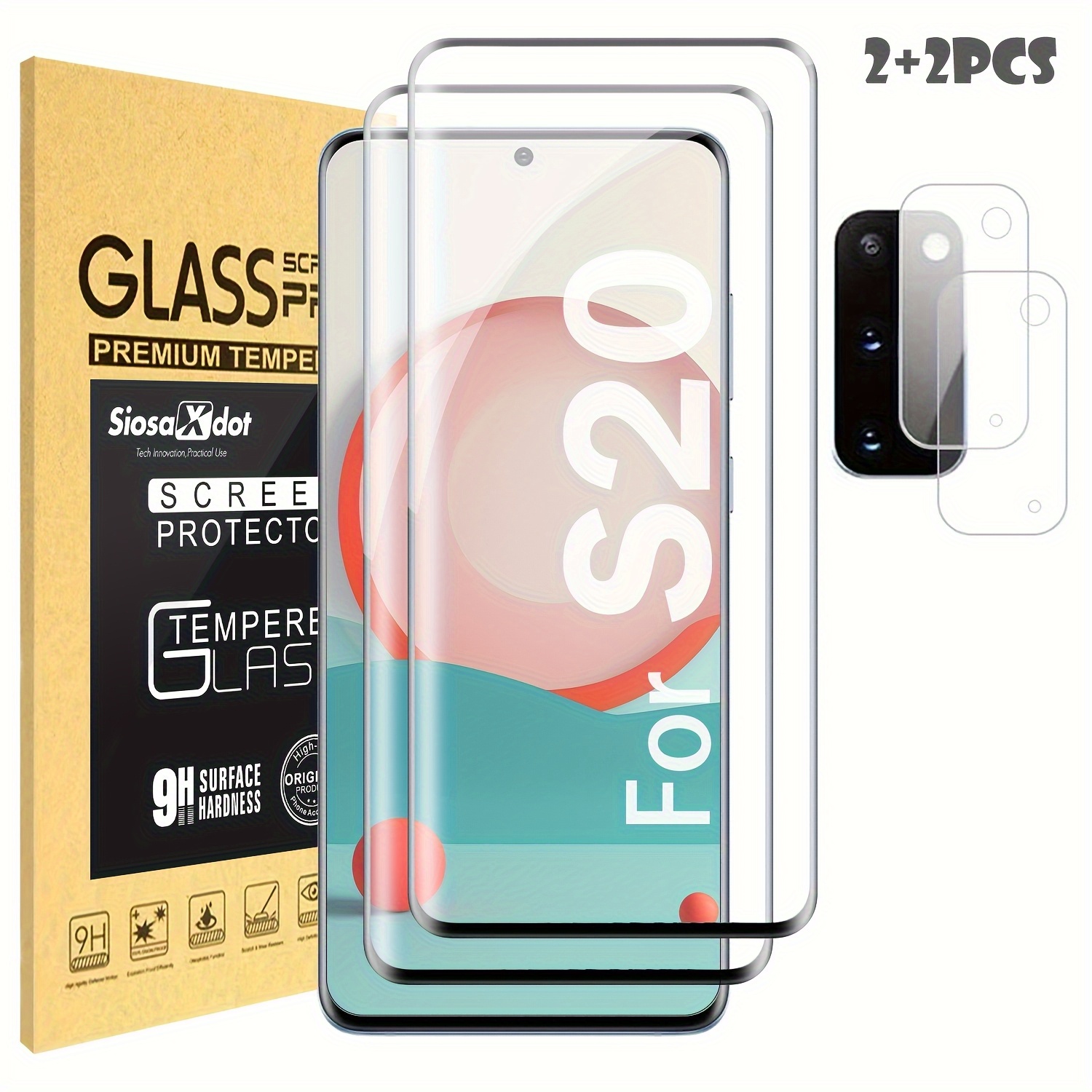 E-shop 2+2 (2 gehärtete Glas-Displayschutzfolien + 2 Kameralinsenschutzfolien) – Kompatibel mit for Galaxy S20, S20+, S20 Ultra [3D-]