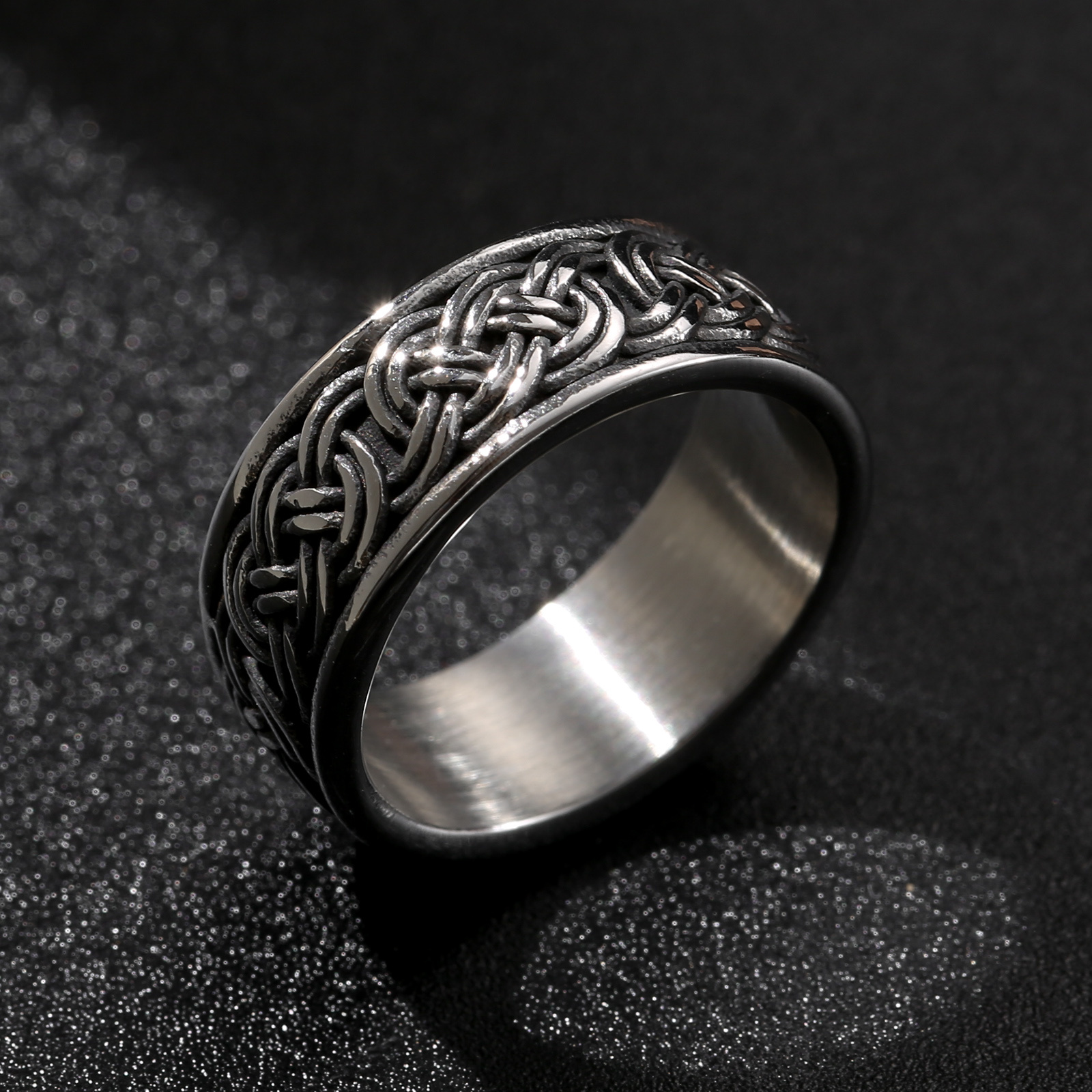 1pc 304l 304l Stainless Steel Silvery Vintage Woven Knot Ring Personalized Retro Men's Ring Men's Ring Ring Gift Vintage Style 304l 304l Stainless Steel Jewelry, Without Battery