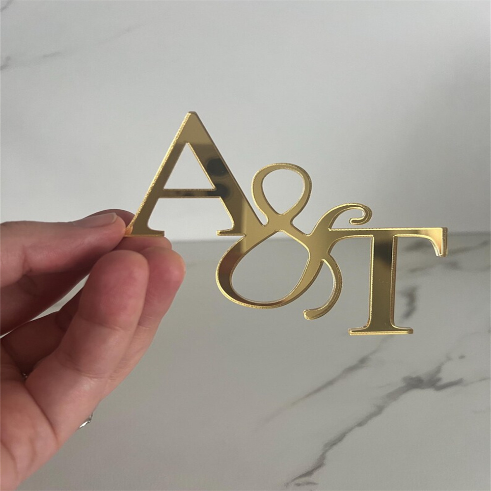 E-shop 1 Stück Personalisierter Acryl--Initialen Kuchentopper – Goldener Acryl-Initialen Hochzeitskuchentopper – Personalisierter Goldener Initialen