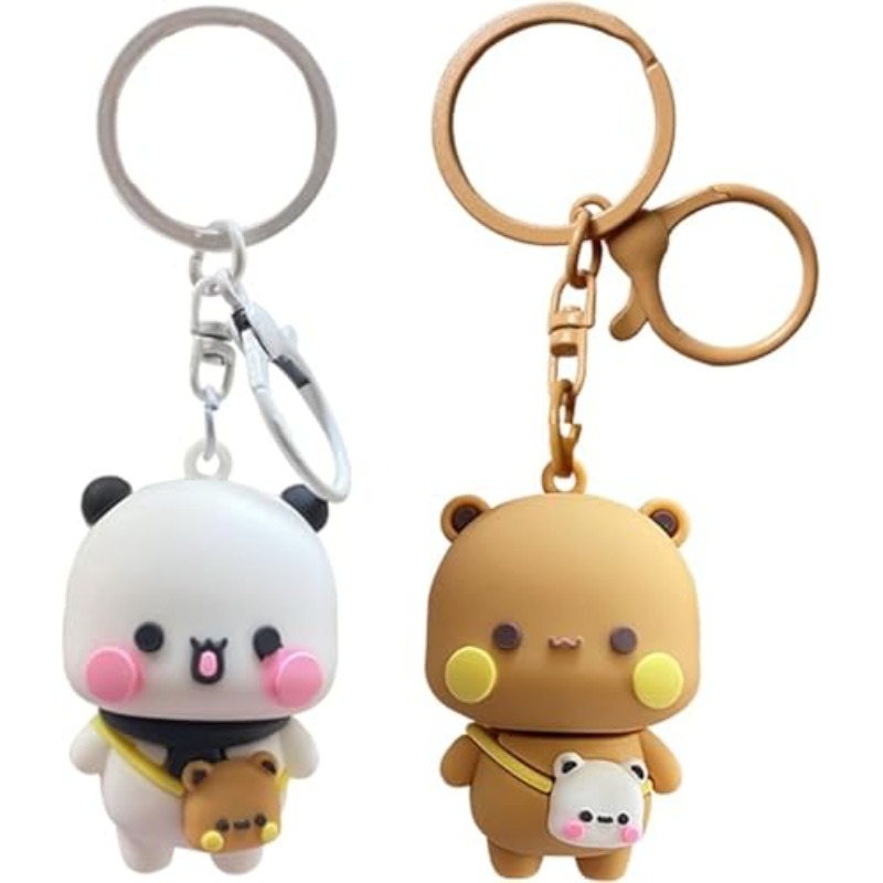 TEMU 2pcs Dudu Cute Panda Bear Keychains - Mini Kawaii Twin Figurine Pair, Durable Pvc & Charm For Backpacks, Car Keys, Gifts, Collectible Dolls ( &