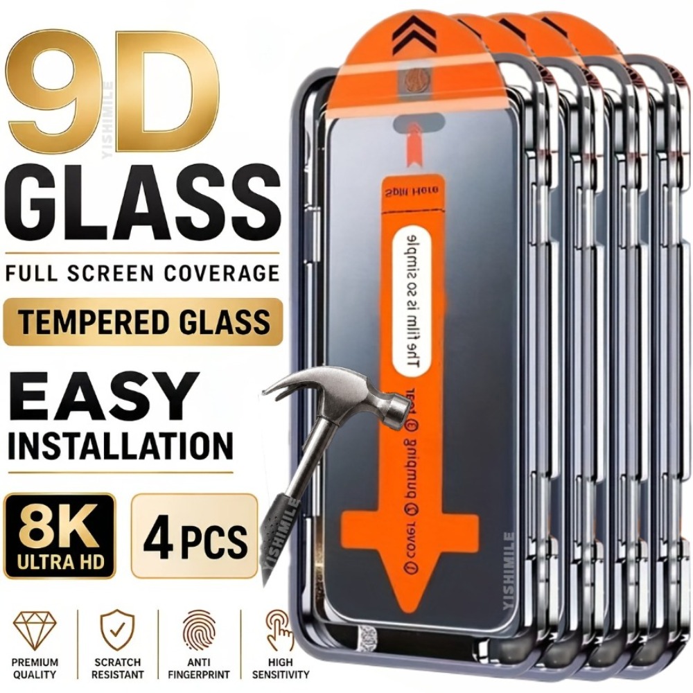 TEMU 4pcs 9d Tempered Glass Screen Protectors For For Galaxy A06 A07 A15 A16 A17 A18 A25 A26 A27 A34 A35 A36 A37 A54 A55 A56 A57 Series, , Dust-free