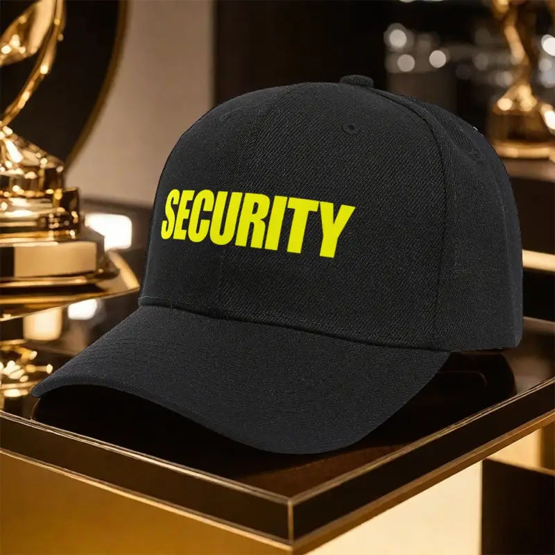 1 парче полиестерска бејзбол капа со смел принт security и светлосни рефлектирачки ленти - 10 бои на , мека удобна за перење во машина, унисекс безбедносна шапка за мажи и жени детали 0