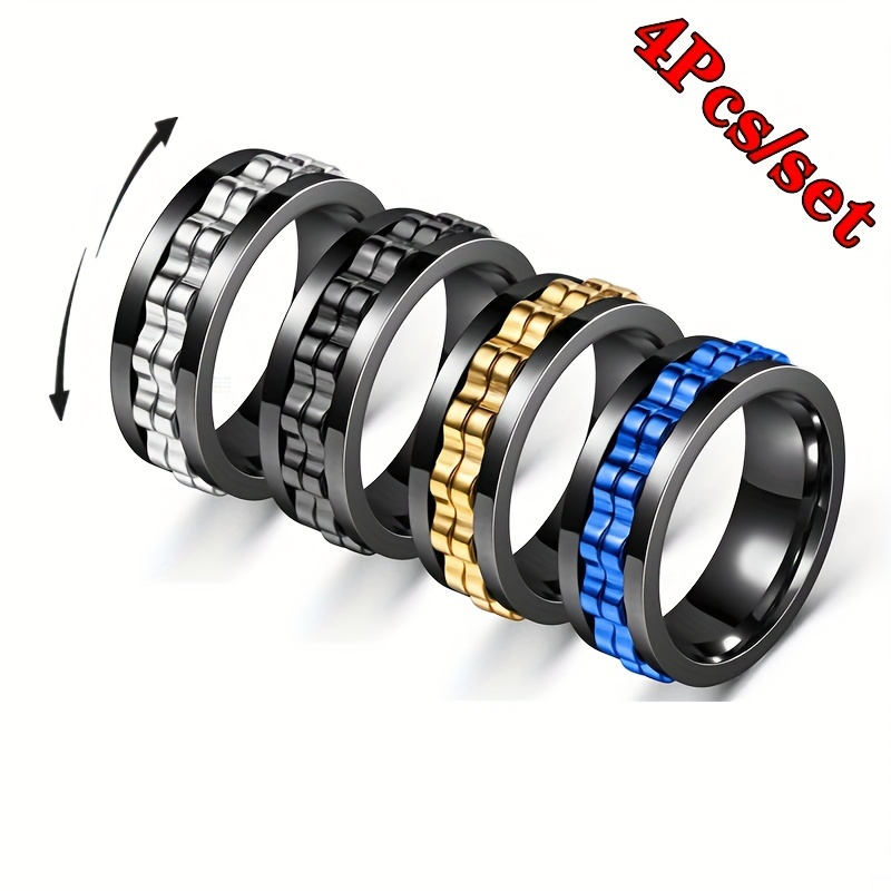 4pcs set punk style fingertip ring   of stainless steel rotatable design suitable for men and womens anxiety accessories a   of styles   from Product details 0