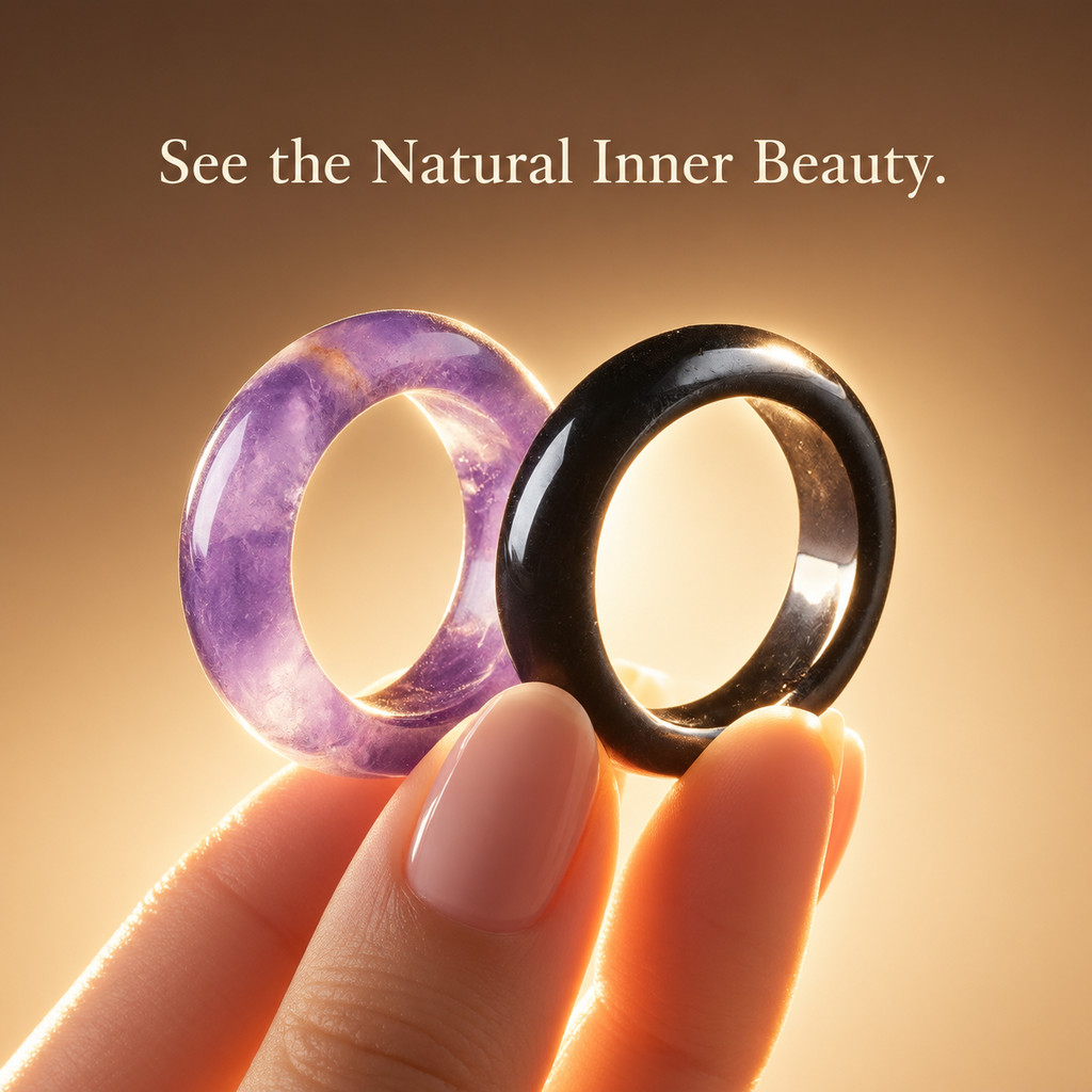2pcs Natural Amethyst & Obsidian Stackable Ring Set for Women