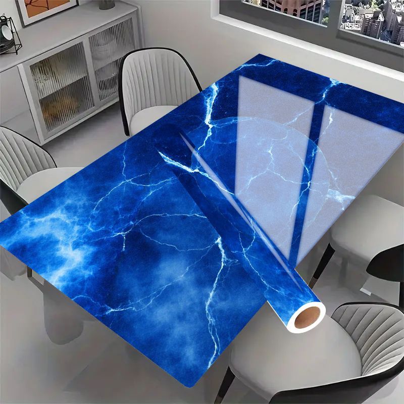 TEMU 1pc Large Blue Marble Contact Paper-like Self-adhesive Vinyl Sheet | Textured Waterproof Wallpaper For Walls, Floors, Tables - 50x100cm