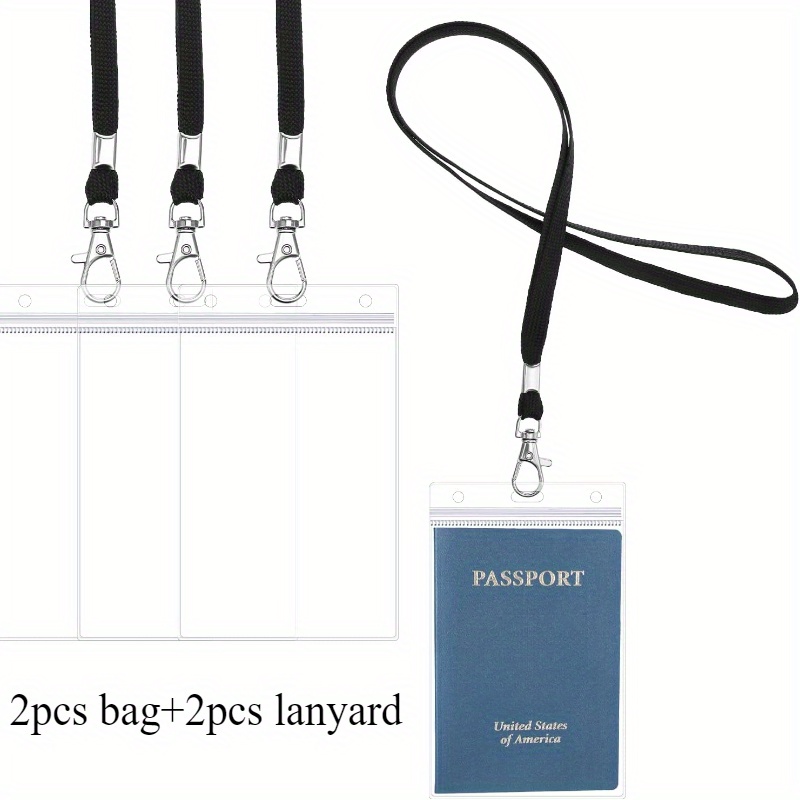 E-shop 2 Stück Kartenhalter + 2 Stück Lanyard, Extra Groß Ultra-Dünn Transparent Langlebiger PVC-Passschutz Weiche Qualität Ausstellung Arbeit Ausweis