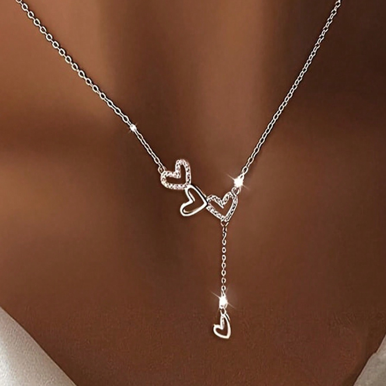 Image of 1pc Elegant Minimalist Rhinestone Tassel Pendant Necklace, Luxurious Versatile Design Suitable For Women, Bride, Engagement Jewelry, Girlfriend, Or Valentine's Day Gifts