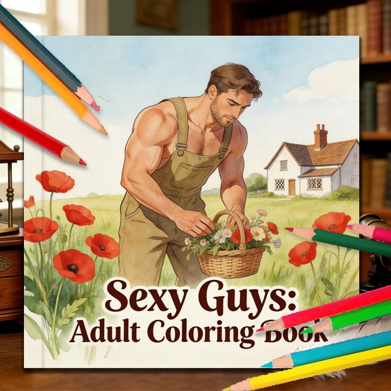 Image of Adult Coloring Book: Sexy Guys Coloring Book (24 Pages) - Stress Relief & Mind Relaxation, Gifts For , Couples With Gardening - Themed Sexy Muscular Men Illustrations