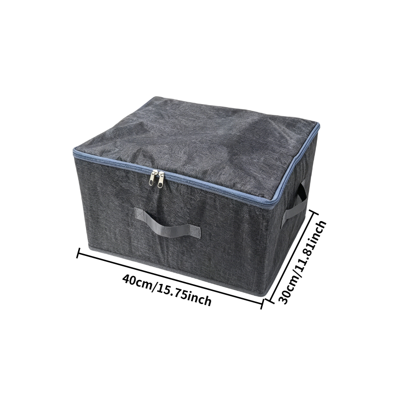 TEMU Gray Storage Box With Zipper Lid And Handle, Foldable With Cover, Household Clothes Storage Box, Wardrobe Clothing Storage Container, Under-bed