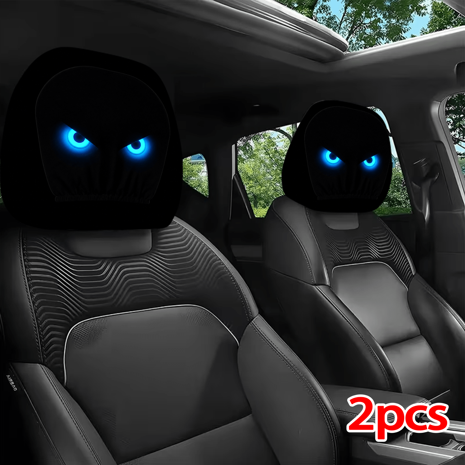 TEMU 2pcs Printed Pattern Car Headrest Covers, Interior Decoration With And Universal Fit Installation, For Interior Accessories, Perfect Funny Car