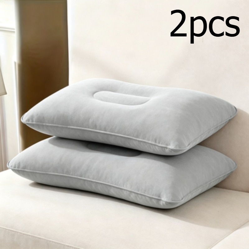 imagen del artículo juego de 2 almohadas de cuello inflables multifuncionales mejoradas para    , color  , diseño ergonómico contorneado que se   con precisión a   cervical, material ultrasuave     que   el     de un uso prolongado, tela transpirable
