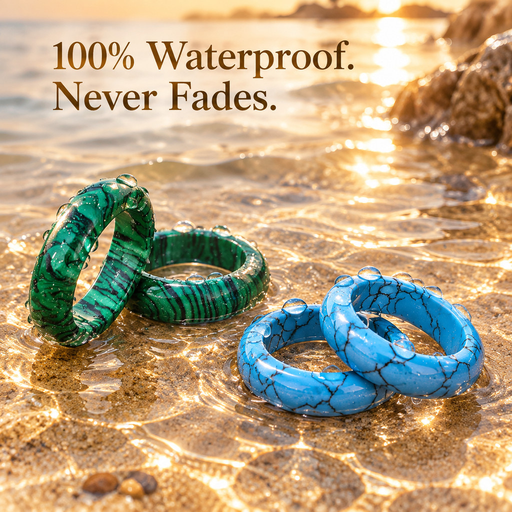 2pcs Malachite & Turquoise Stone Rings for Women, Stackable
