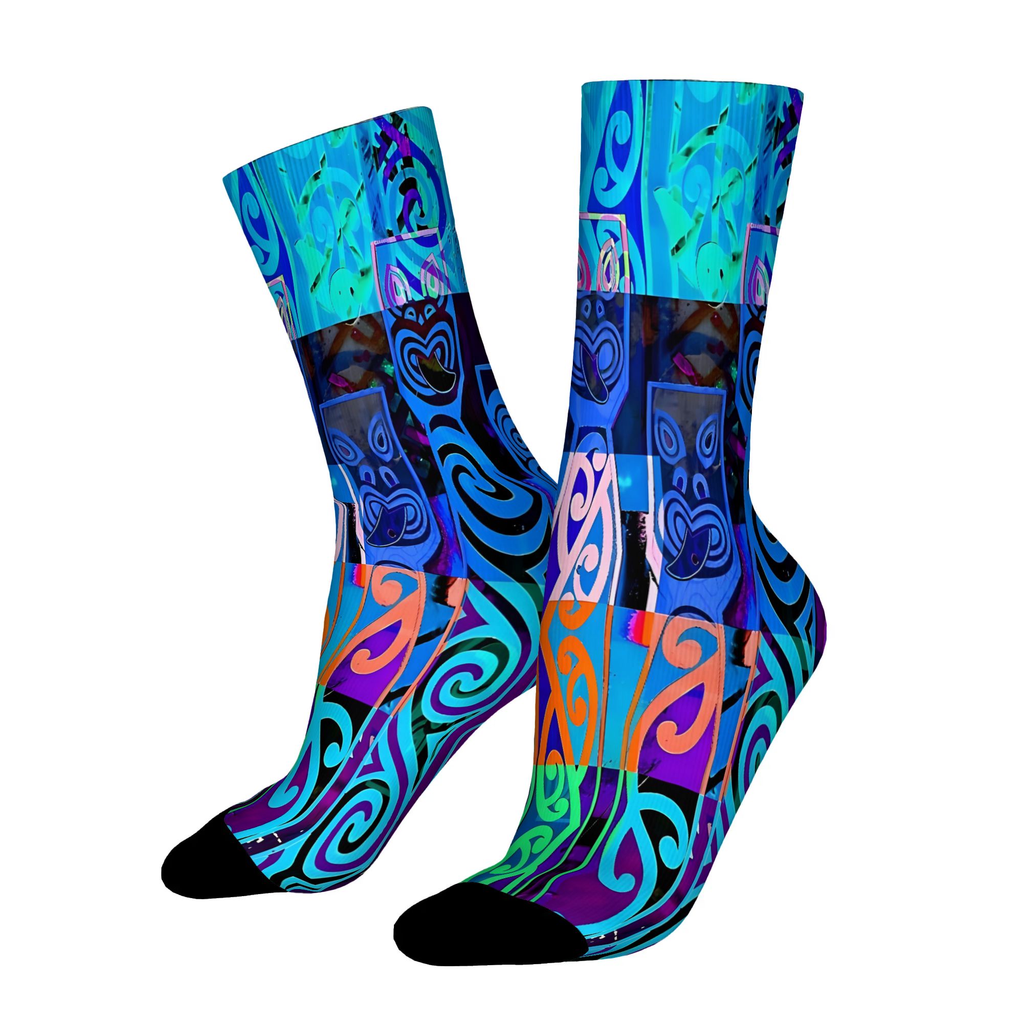 TEMU 2d Flat Printing Maori Men's Socks Novelty Spring Summer Autumn Winter Stockings