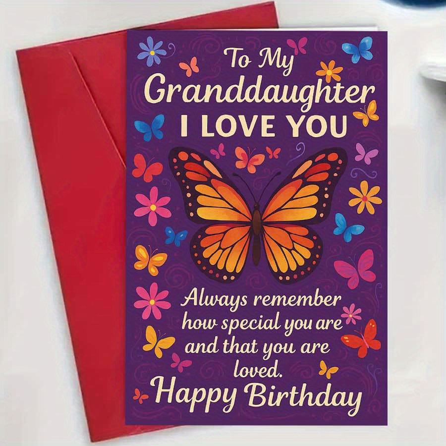 TEMU 1 Carte de vœux + 1 Enveloppe. Une carte d'anniversaire unique spécialement conçue pour une petite-fille, avec un adorable motif de papillon et
