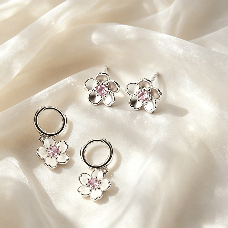 2 Pairs Women's Floral Stud Earrings with Hooks