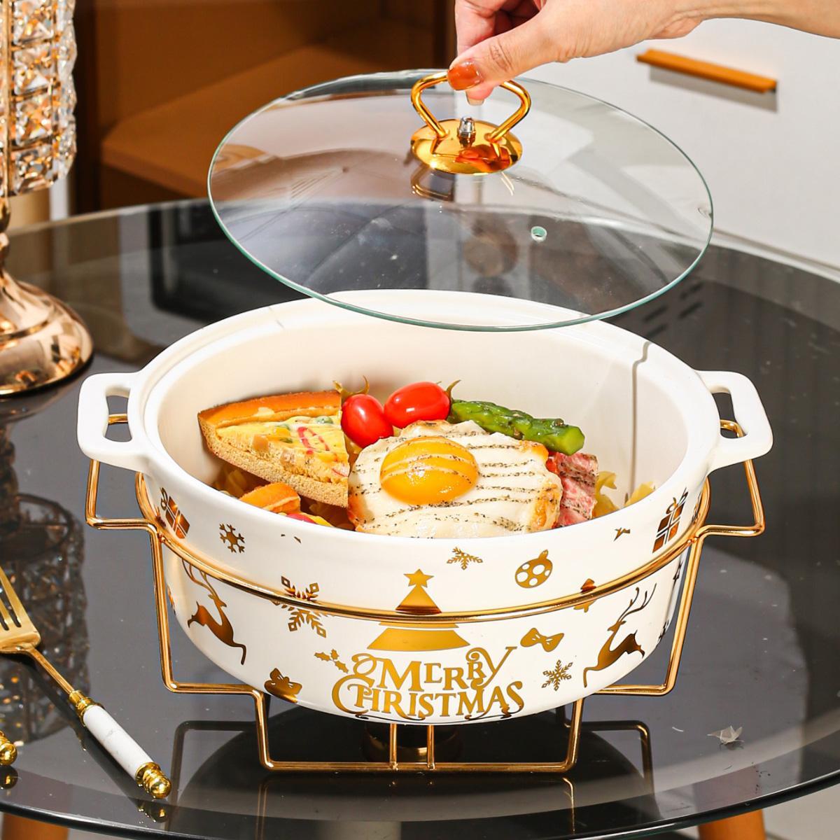 1 set christmas ceramic baking plate and insulated pot festive kitchenware for   living room ideal for bread turkey     outdoor weddings parties gifts soup pot birthday details 3