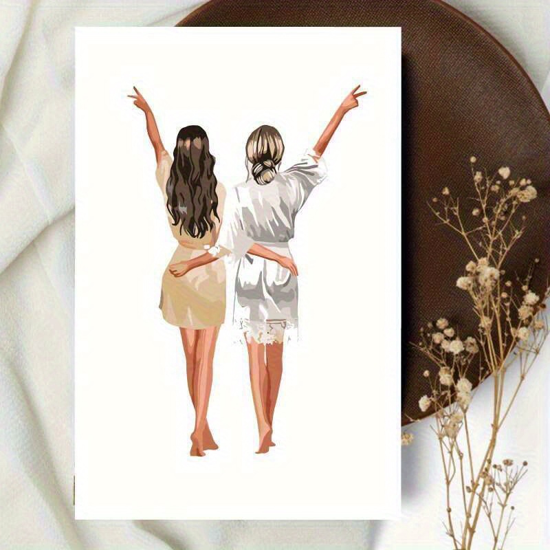 TEMU 1 Carte Amusante pour d' - Invitation de Printemps et Cadeau de Proposition, Parfaite pour la d', Sœur ou - Design avec Femmes en Robes Beige