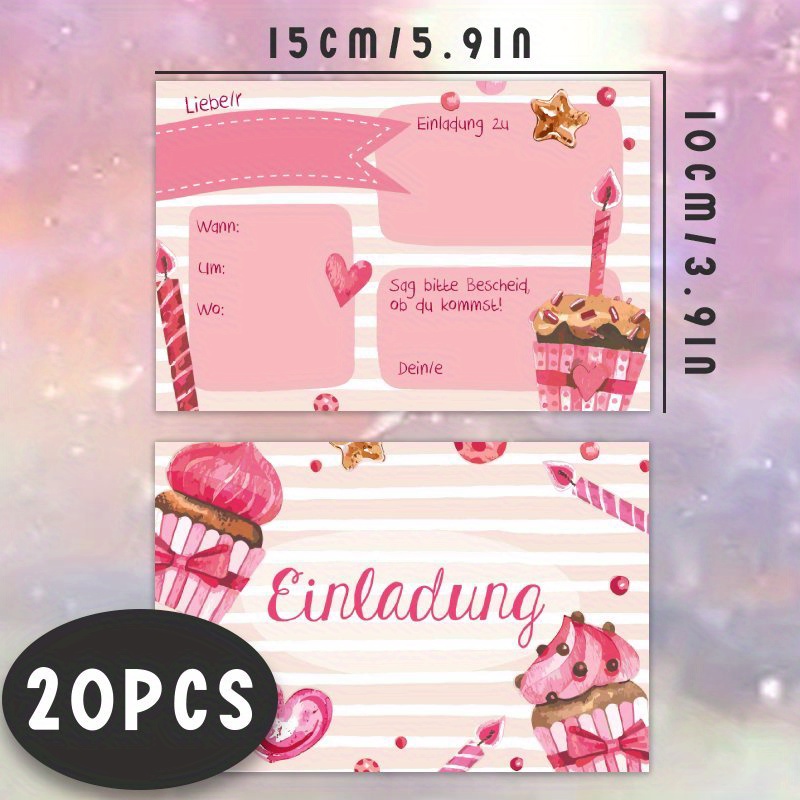 TEMU 20 Stück deutsche Einladungskarten mit doppelseitigem Design, stilvollem Kreuz und Aquarellmalerei, für Veranstaltungen wie Taufen, Kommunionen,