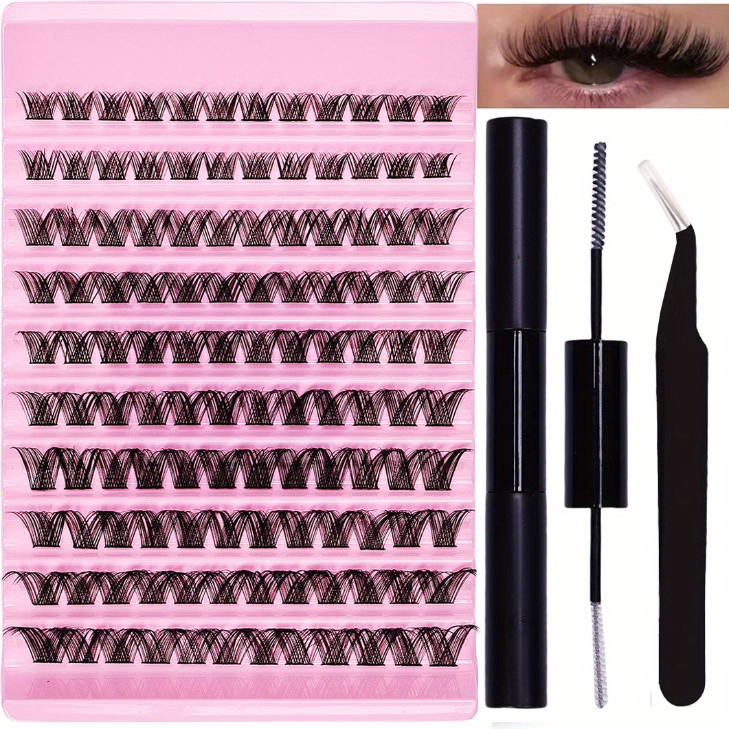 

D Length Cluster False Eyelash Extensions Kit With Adhesive Wand And Precision Tweezers, Unscented Individual Diy Lash For Eye Makeup Enhancement