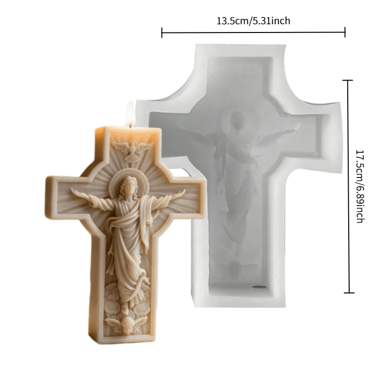molde de silicona religioso de 1 pieza de jesucristo para velas, molde para hacer velas con cruz ornamentada y figura de jes&uacute;s,  , de    , para velas arom&aacute;ticas/sin   de bricolaje, para  , navidad, boda,  ,  , oraci&oacute;n, decoraci&oacute;n  , regalo   8
