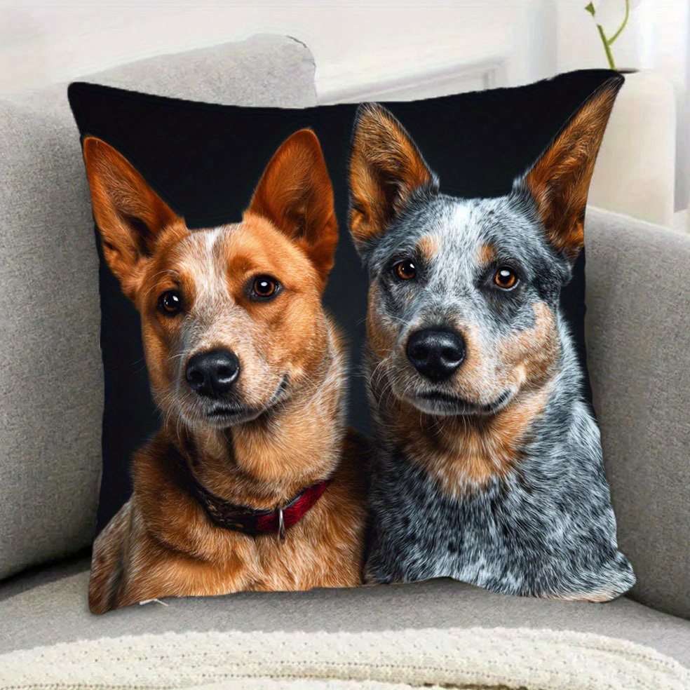 TEMU 1pc, 2d Flat Printing, Australian Cattle Dog Pillow Cover - Bt Mat Dign Series, Soft Velvet Cushion Cover, Suitable For Living Room, Bedroom,