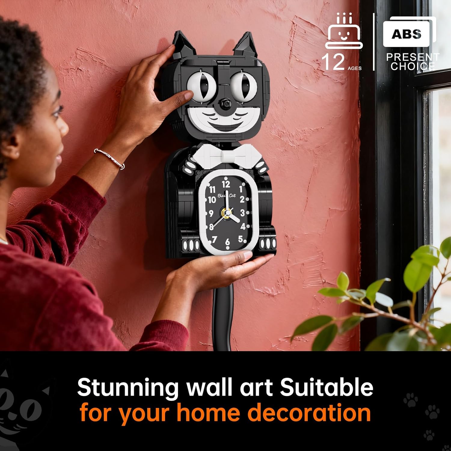 TEMU Horloge Murale sur Balançoire avec Yeux et Queue Mobiles - Horloge à Piles pour Adultes et Enfants de 12 Ans et Plus, sur le Thème du Chat aux