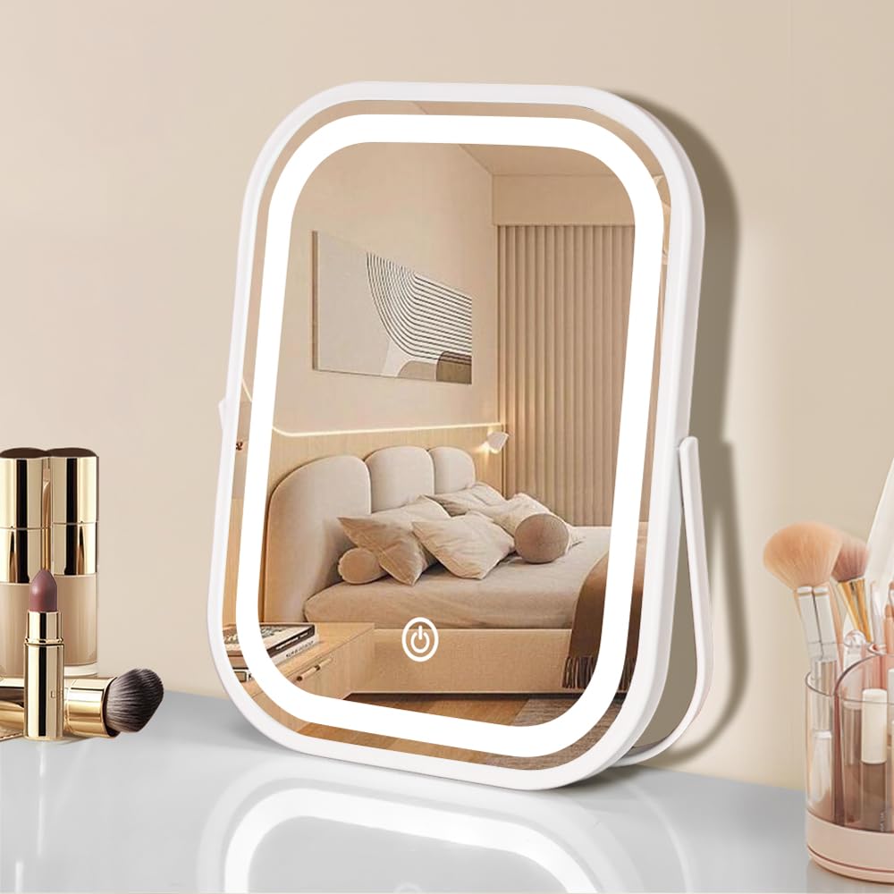 TEMU Travel Makeup Mirror With Lights, Portable Small Vanity Mirror With Lights, 1200mah Battery, Dimmable Screen, Tabletop Folding Compact Mirror,