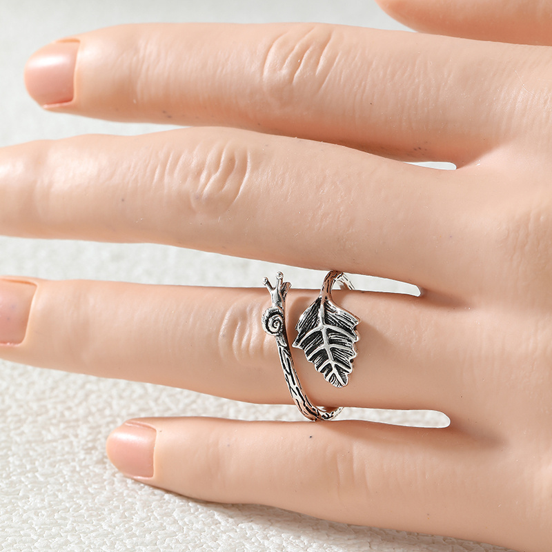 Women's Vintage Snail & Leaf Open Adjustable Wrap Ring, Nature Inspired