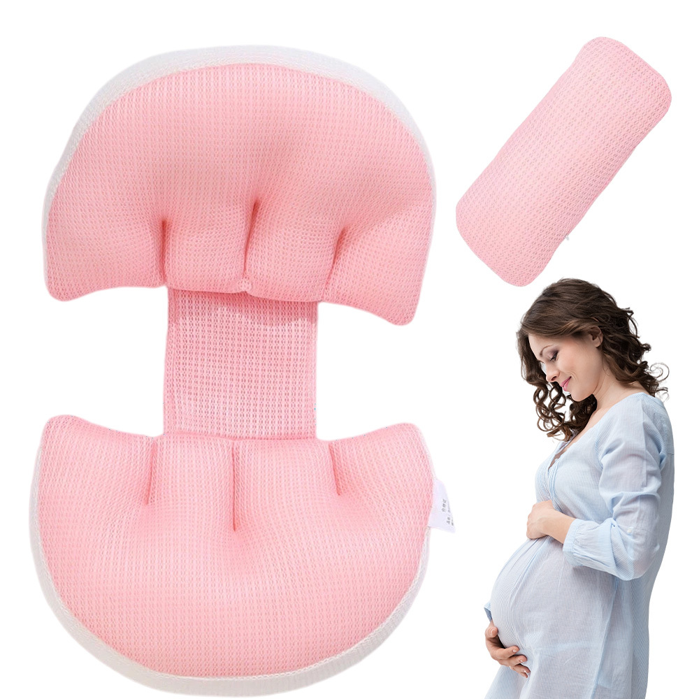 Pink U-shaped Maternity Pillow For Waist & Abdomen Support Pregnancy Side Sleeping Pillow