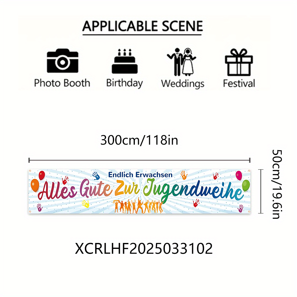 1pc, Happy Youth Ceremony Themed Decorative Flag, 300 Cm * 50 Cm/118 Inches * 19.6 Inches, Adult Party Decorative Flag, Polyester Decoration For Indoor And Outdoor Walls