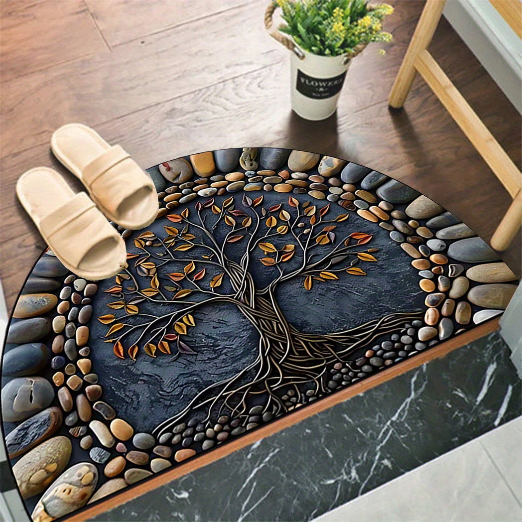 

1pc Tree Of Life Welcome Doormat - Washable, Non-slip With Silicone Backing, Polyester, For Porch/living Room/bedroom/office And Outdoor Decor