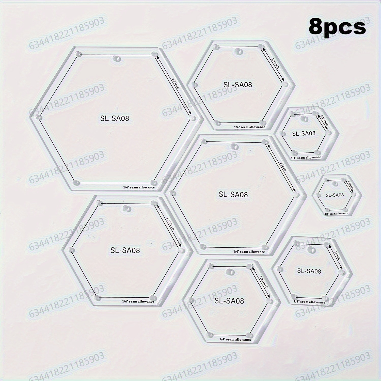 TEMU 8pcs Set, 2mm/0.078inch Thick Transparent Acrylic Ruler, Hexagon Quilting Template Ruler, Sewing Ruler, Design Tool Seam Gauge, Suitable For