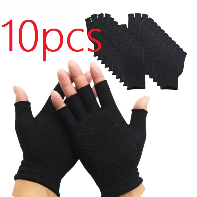 10pcs set 5 pairs of breathable elastic comfortable half finger gloves with a snug     in black and gray suitable for   unisex half finger gloves breathable ideal for outdoor activities fishing and cleaning