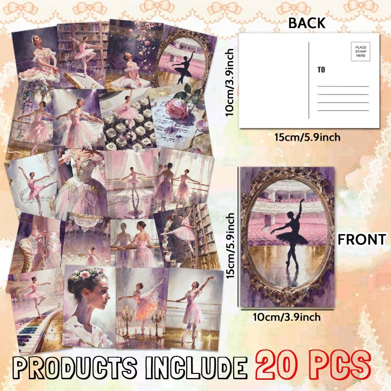 TEMU 20pcs Postcards – Elegant Ballet-themed Postcards: A Dance Of Art And Passion, Collectible Home Decor, Scrapbooking, Greeting Cards (4 X 6