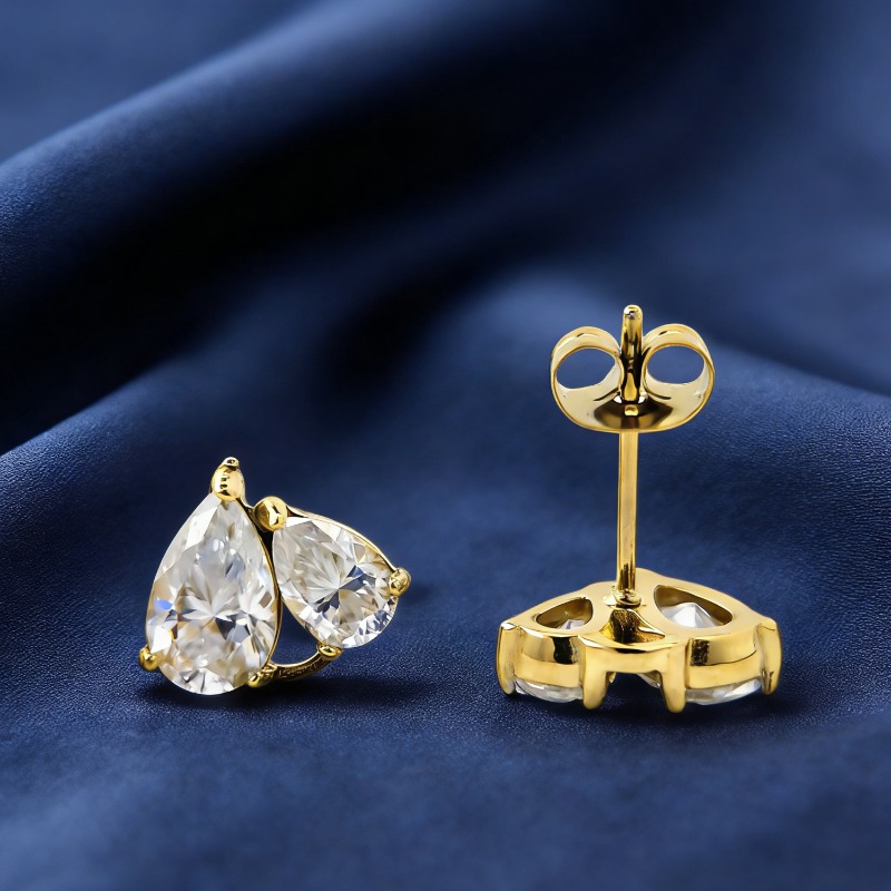 Women's 2.0 Carat Golden Stainless Steel Double Teardrop Moissanite Stud Earrings