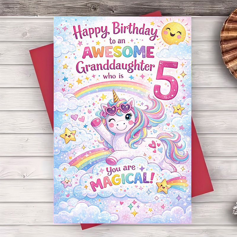 TEMU 2pcs (one Envelope And 1 Greeting Card)birthday Card For Granddaughter Age 5 Featuring A Colorful Design Perfect For Family Celebrations And