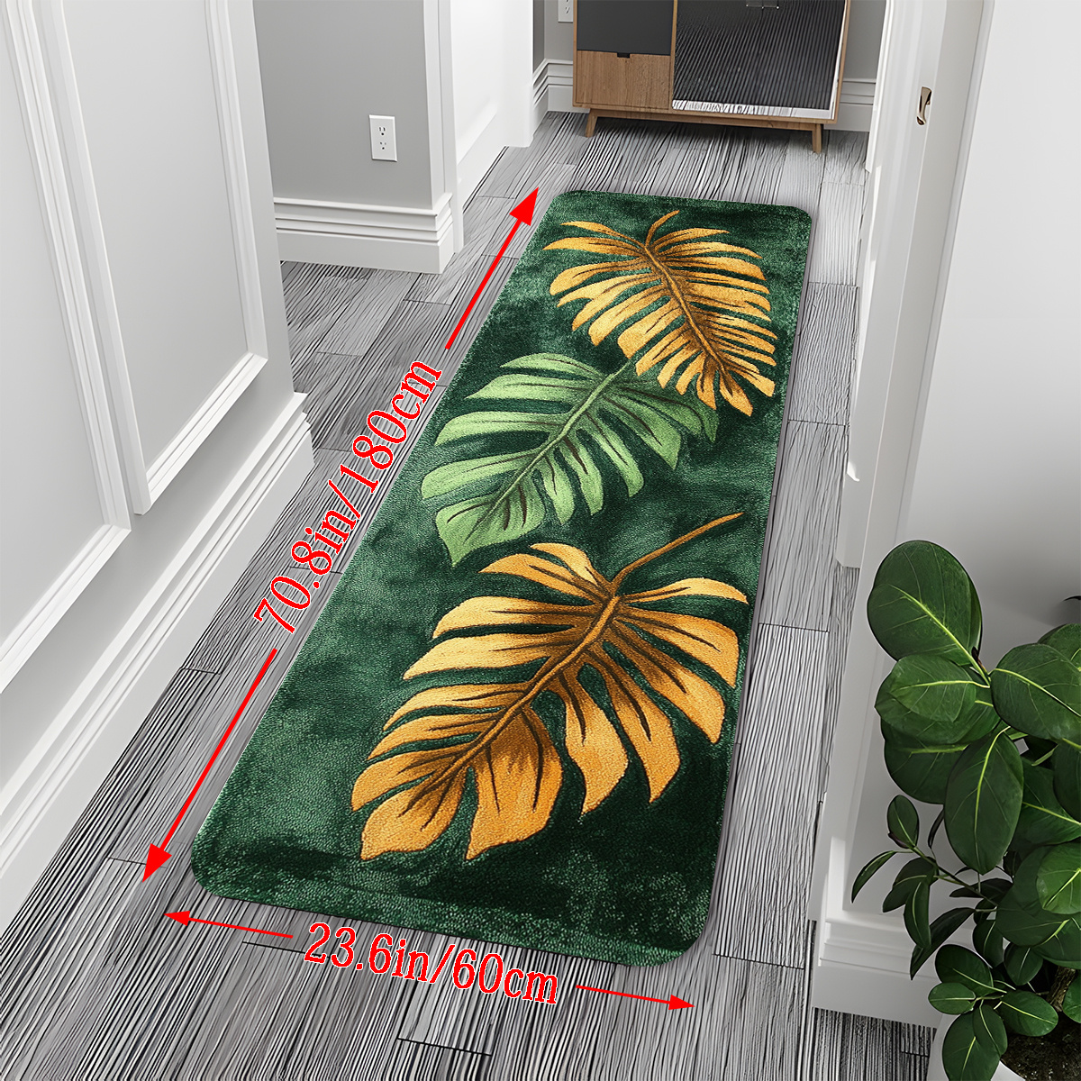 TEMU Tapis Long 1 pièce à Feuilles de Palmier - Imprimés de Palmier Verts, Tapis de Salle de Bain Antidérapant pour Couloir, Balcon, Chambre, Cuisine