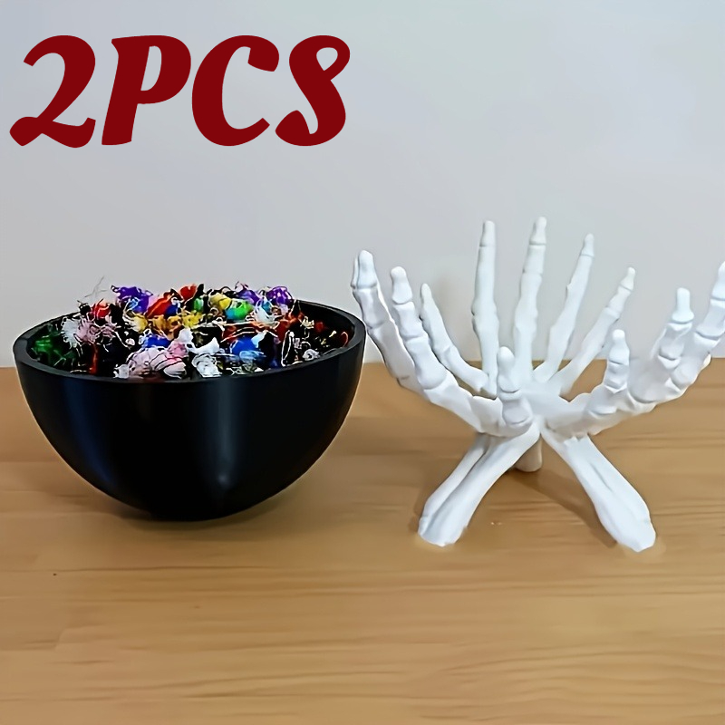 TEMU 2pcs Personalized Skeleton Hand-shaped Storage Bowls, Removable Design, Desktop Scattered Small Object Storage Ornament, Halloween-themed Scene
