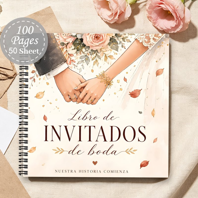 TEMU Libro de visitas de boda en español, 1 pieza, con páginas en español - Álbum de boda floral elegante, adecuado para , despedidas de soltera,