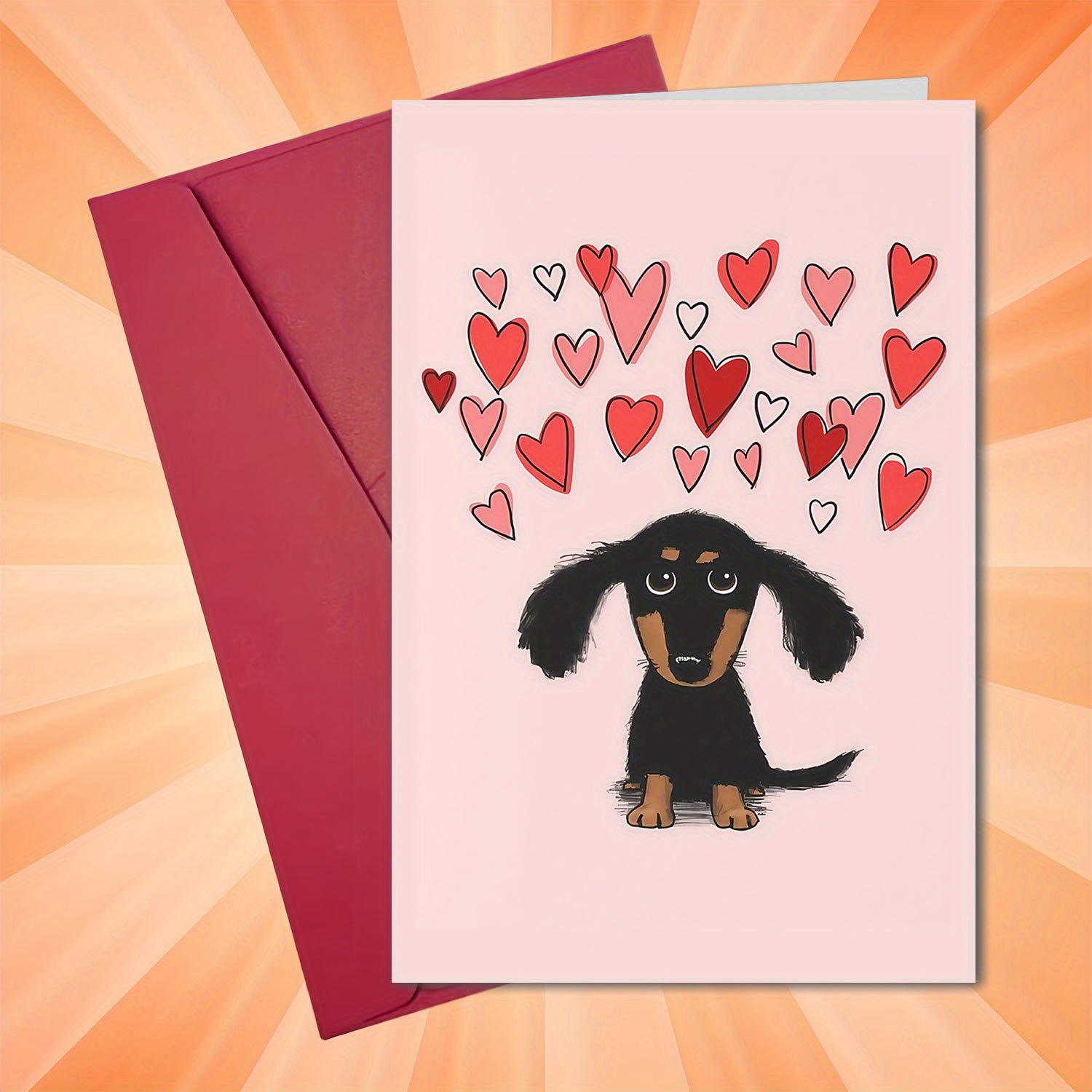 

1pc Dachshund Puppy Valentine's Day Greeting Card With Envelope, , Her, Him, Anniversary, Birthday, Prom, - Includes Envelope, Dog Greeting Cards