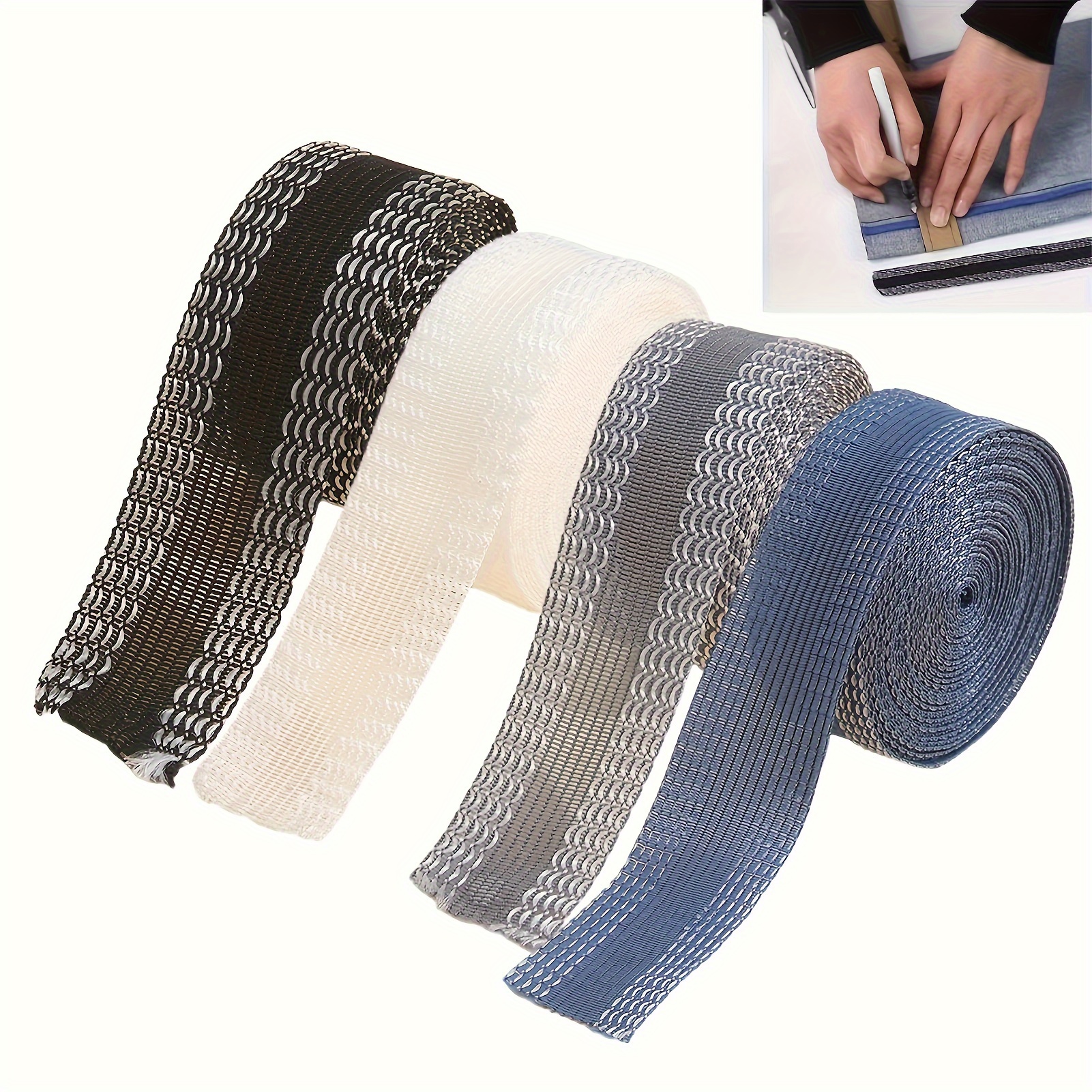 4pcs Iron-on Hem Tape For Pants, Skirts, Clothes, Curtains - Seam Binding Tape In Black, White, Gray, Blue, Sewing Supplies, Sewing Additions, Fabric Reinforcement, Durable Adhesive, Sewing Projects